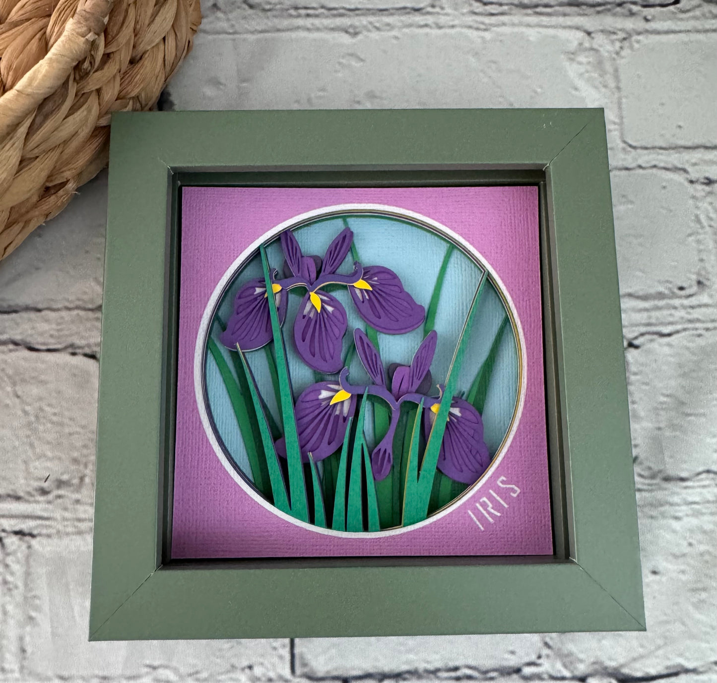 Iris mini 3D paper art in a shadowbox