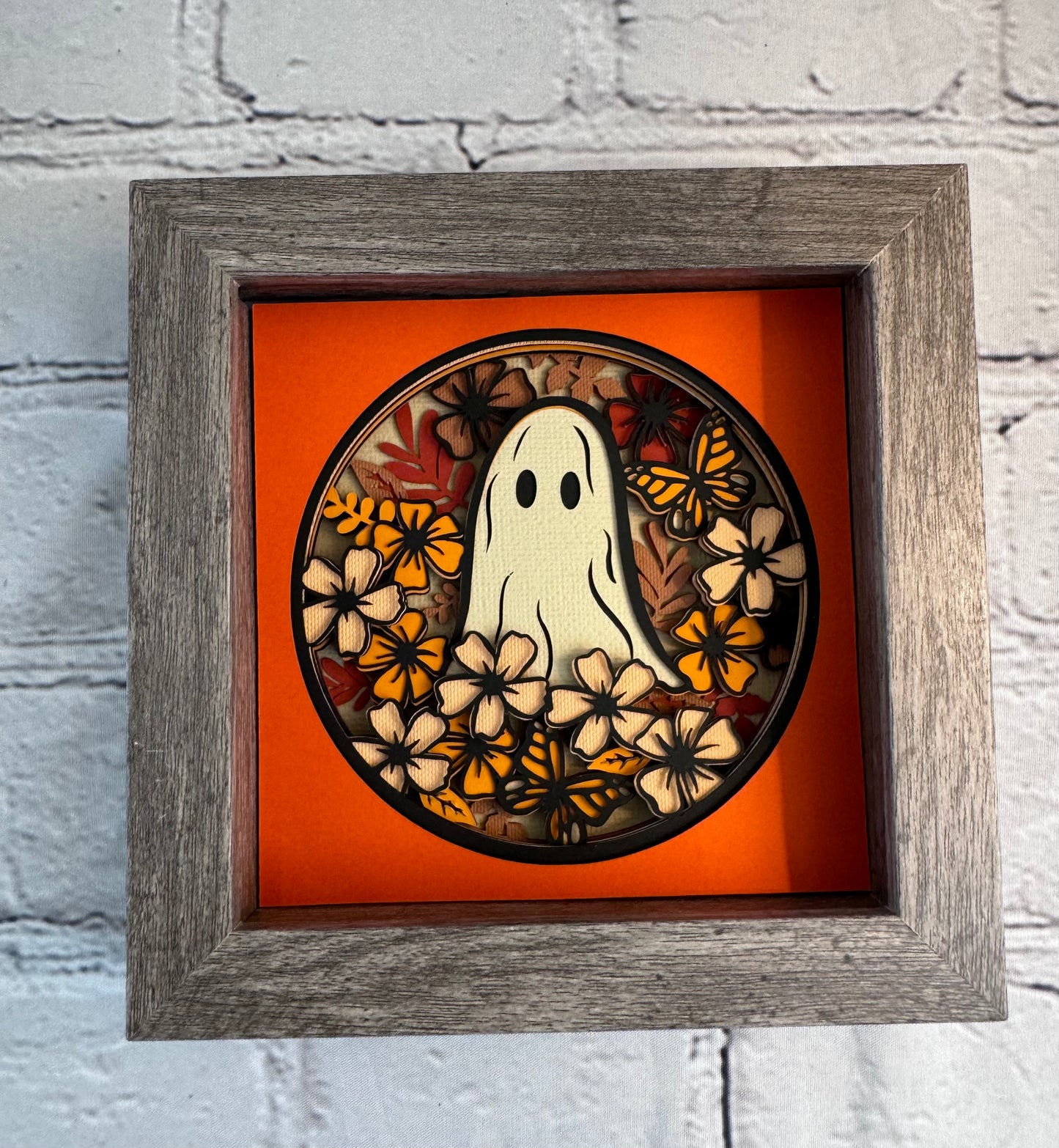 Ghost with flowers mini 3D paper art in a shadowbox