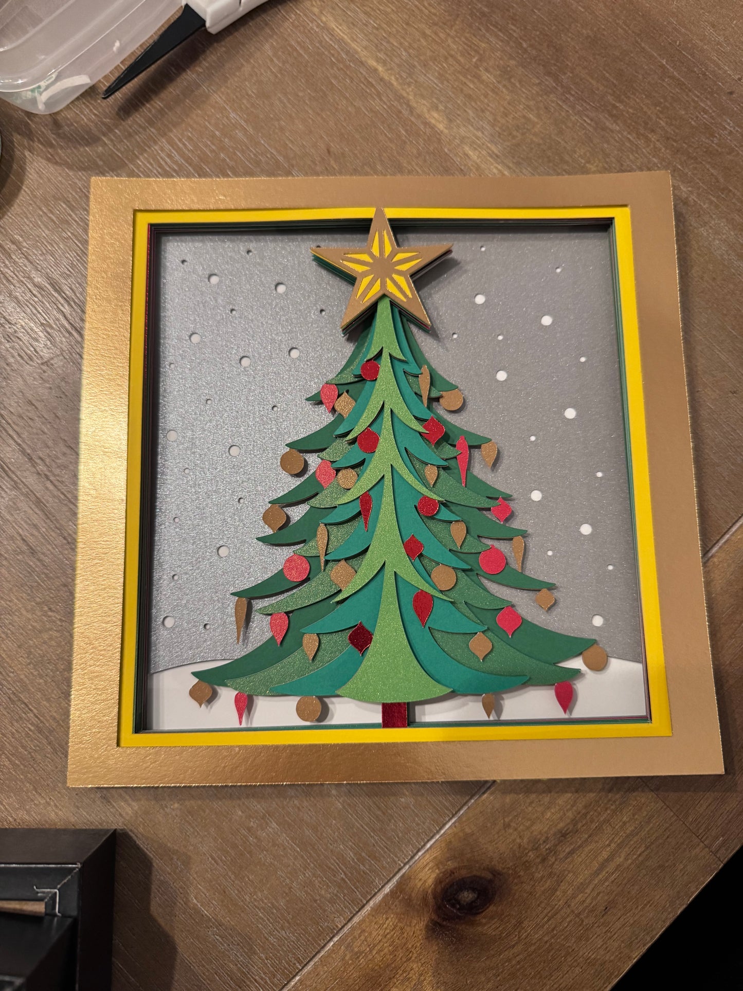 Metallic Christmas tree 3D paper art shadowbox