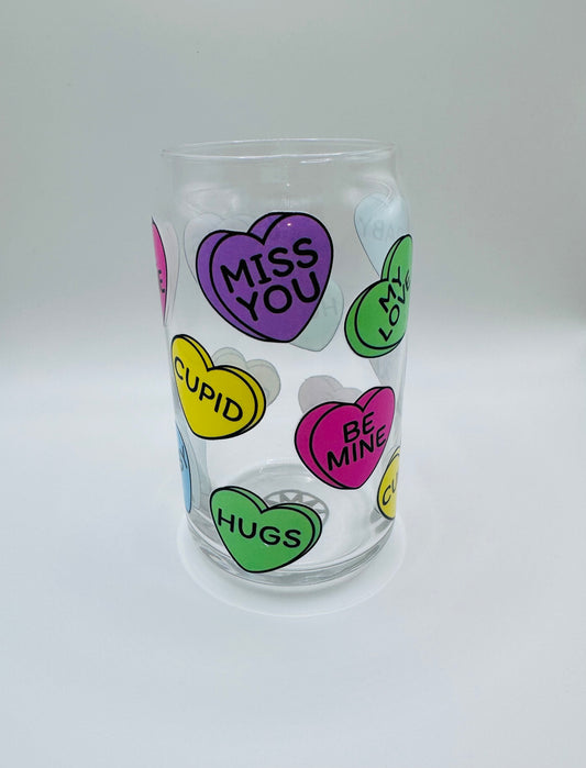 Large conversation hearts beer can glass