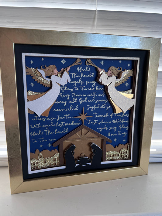 Hark the herald angels sing 3D paper art in a shadowbox