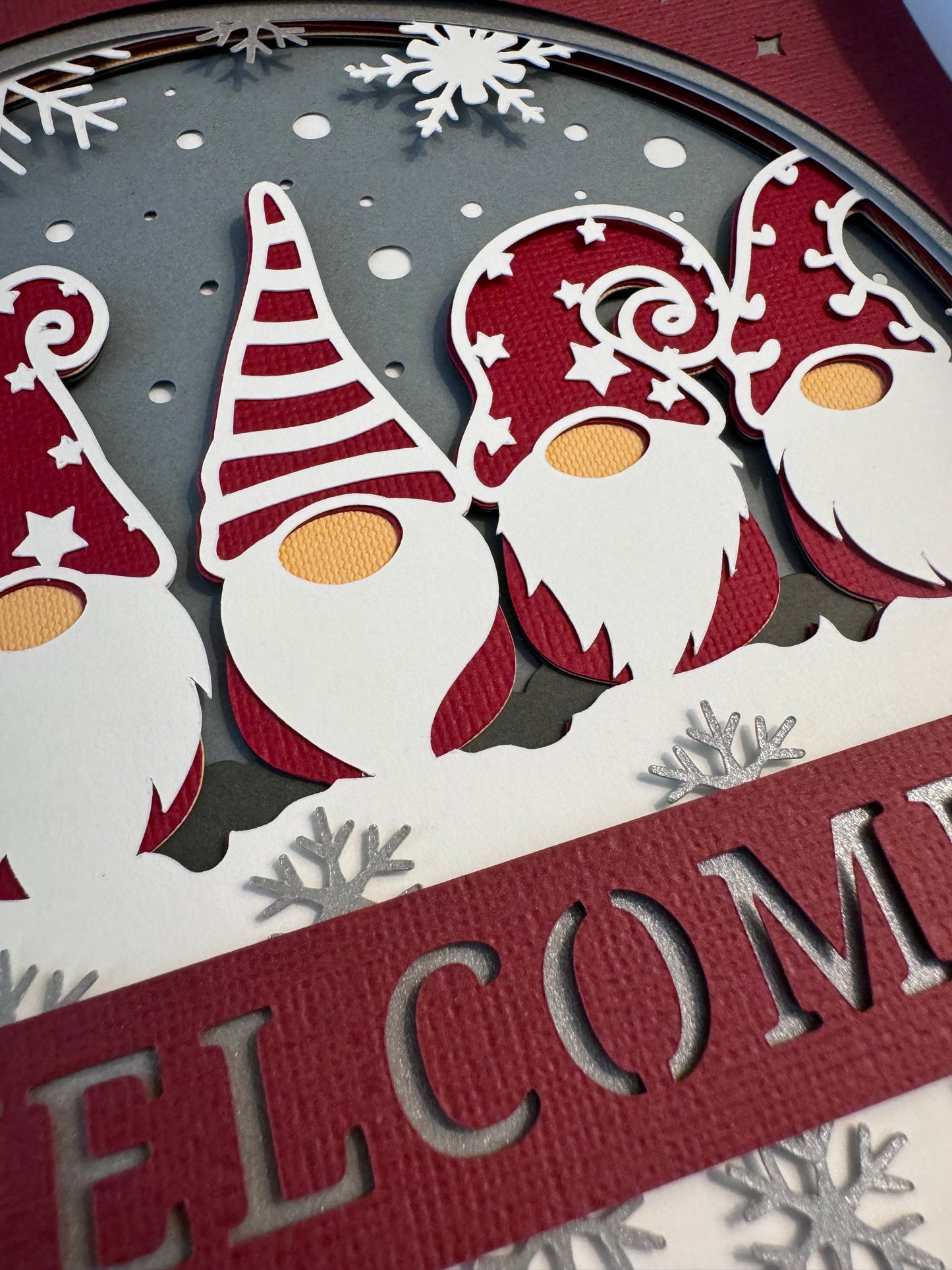 Welcome winter gnomes 3D paper art shadowbox