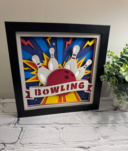 Bowling strike 3D paper art shadowbox