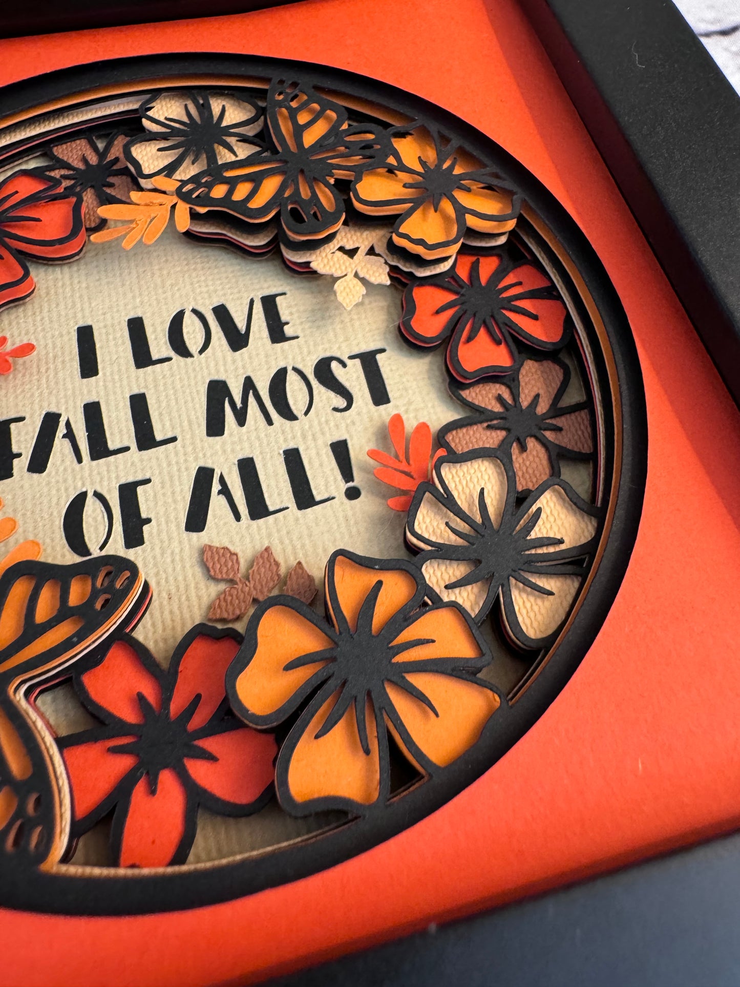 I love fall most of all with flowers mini 3D paper art in a shadowbox