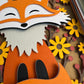 Fall fox mini 3D paper art in a shadowbox