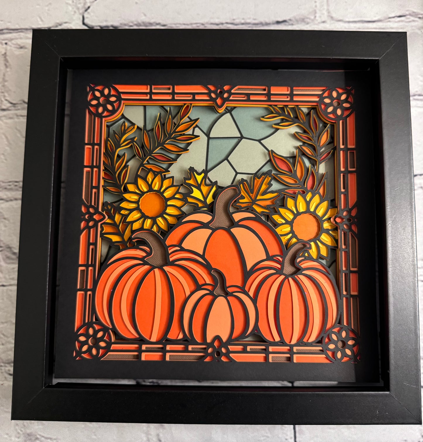 Stained glass pumpkin 3D paper art shadowbox