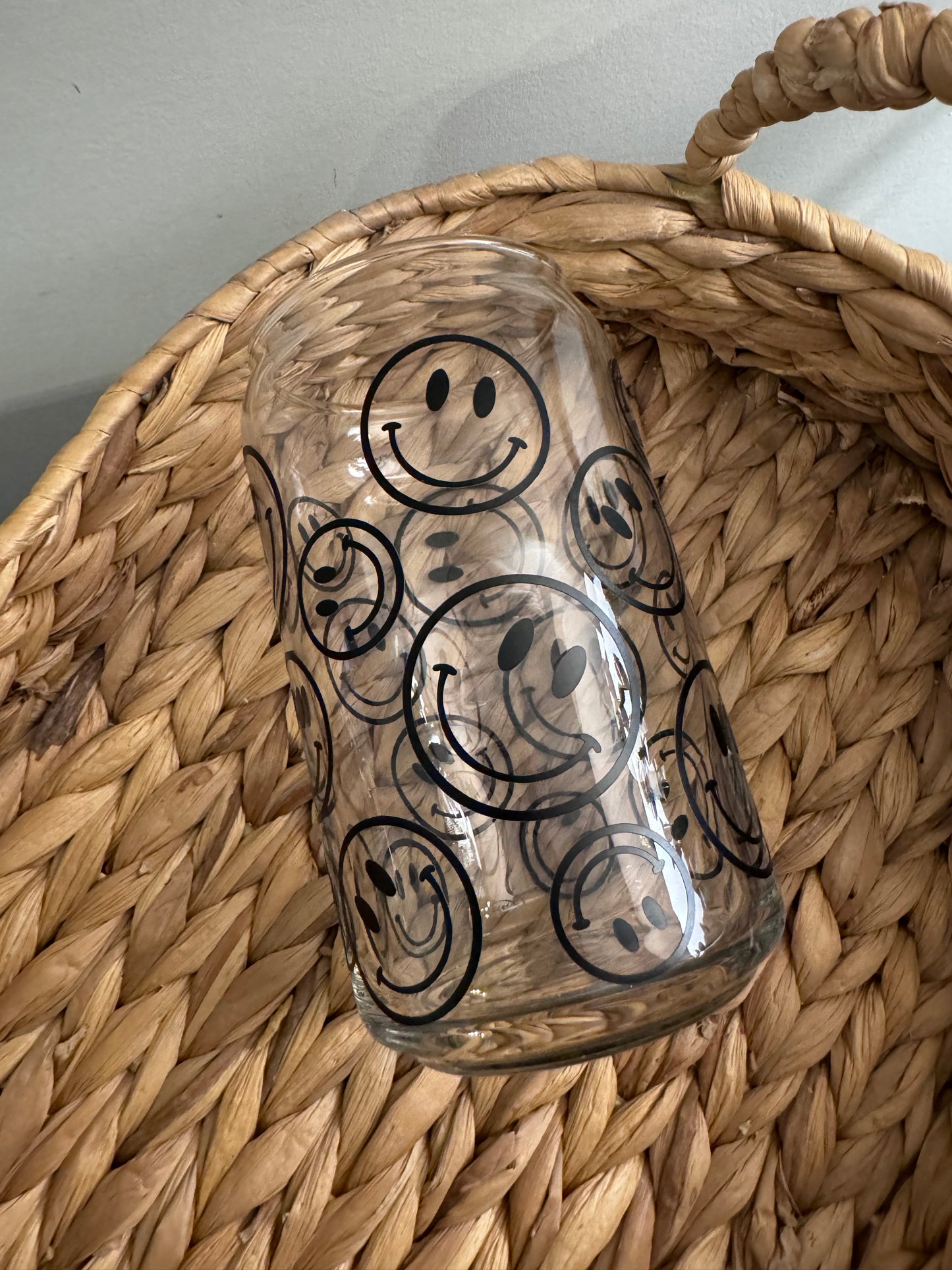 Smiley face beer can glass