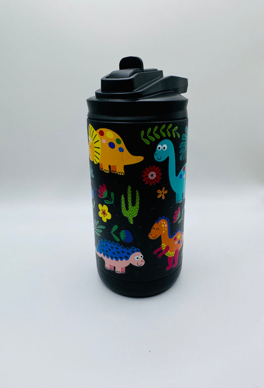 Colorful bright dinosaurs 12oz kids water bottle