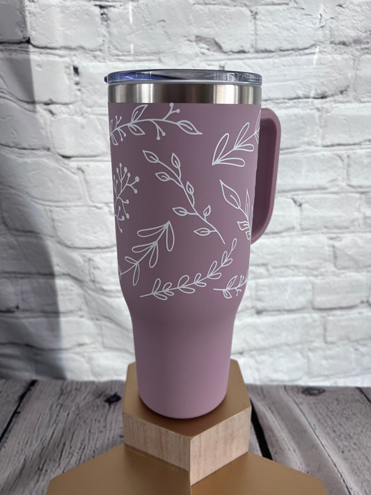 Floral outline 40oz handle tumbler with straw and slide lid