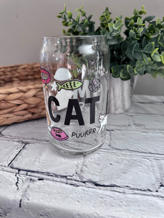 Cat mom beer can glass