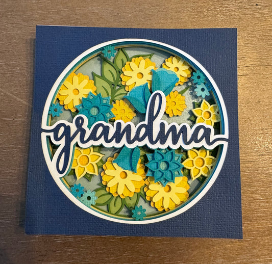 Grandma with flowers mini 3D paper art in a shadowbox