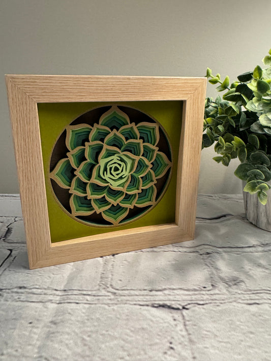 Large succulent mini 3D paper art in a shadowbox