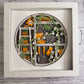 Gardening scene round version 3D paper art in a shadowbox