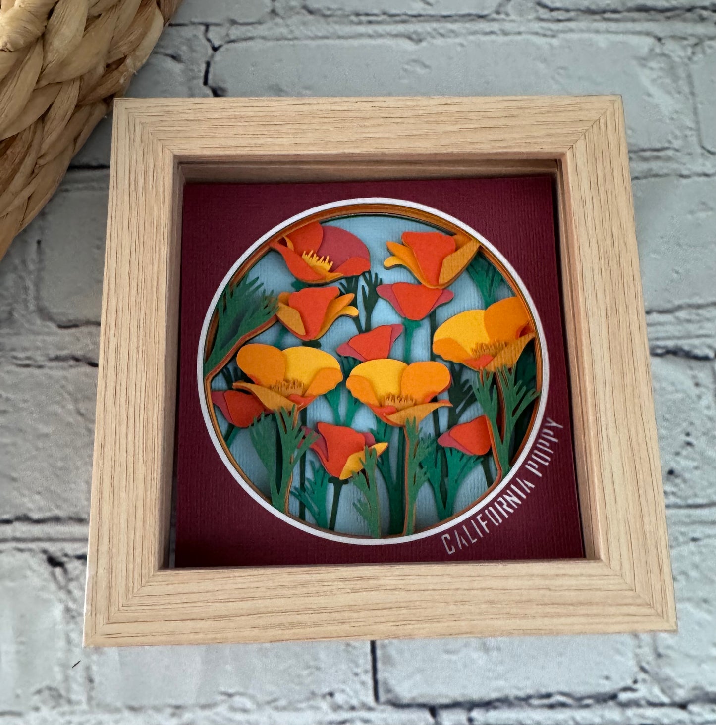 California poppy mini 3D paper art in a shadowbox