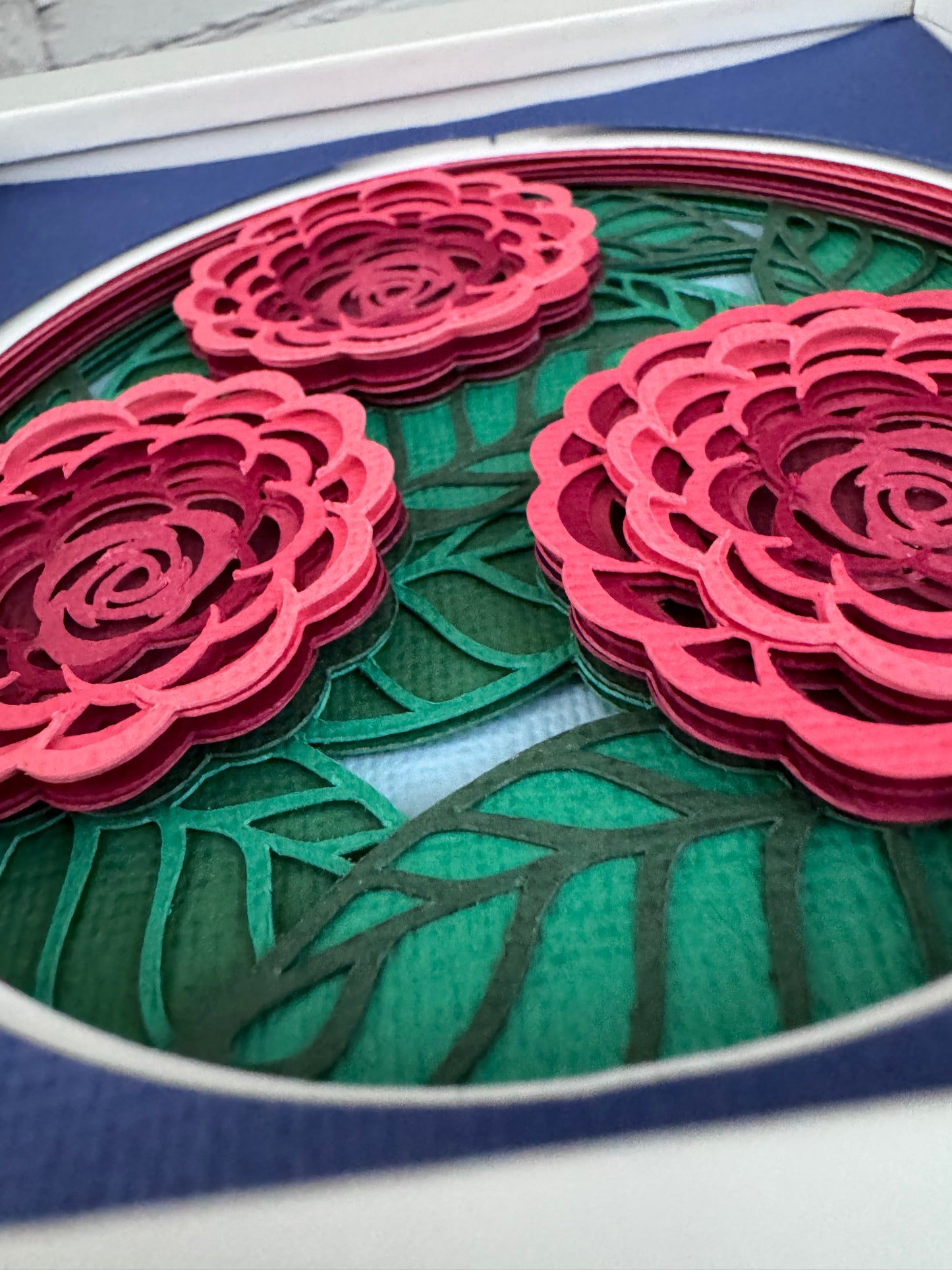 Camellia mini 3D paper art in a shadowbox