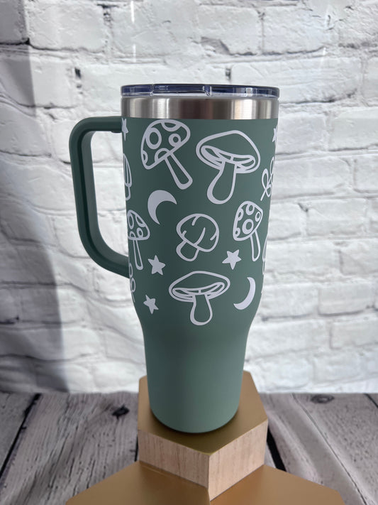 Mushrooms 40oz handle tumbler with straw and slide lid