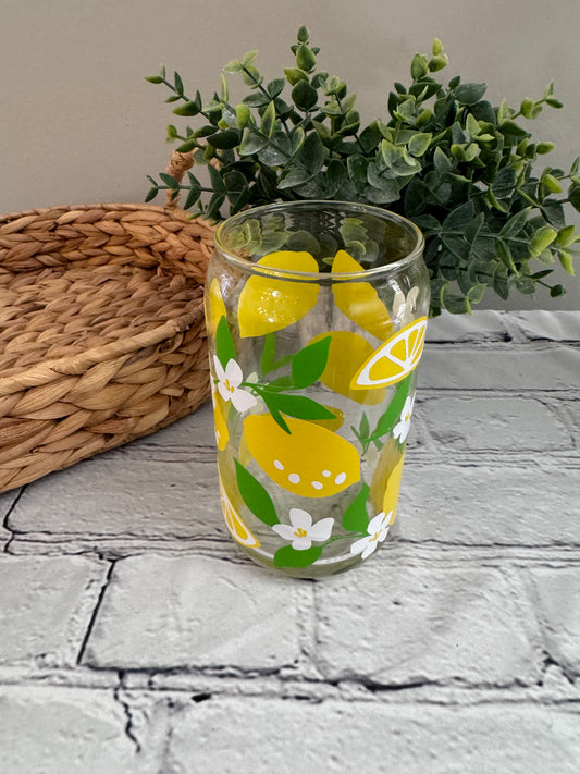 Lemon floral beer can glass