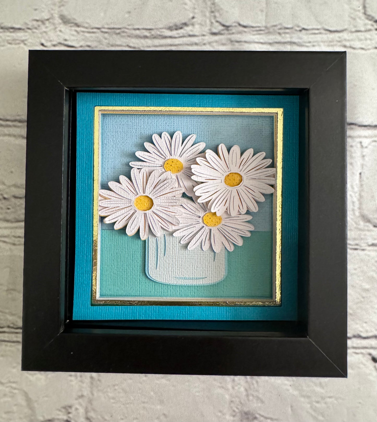 Daisies in a jar mini 3D paper art in a shadowbox