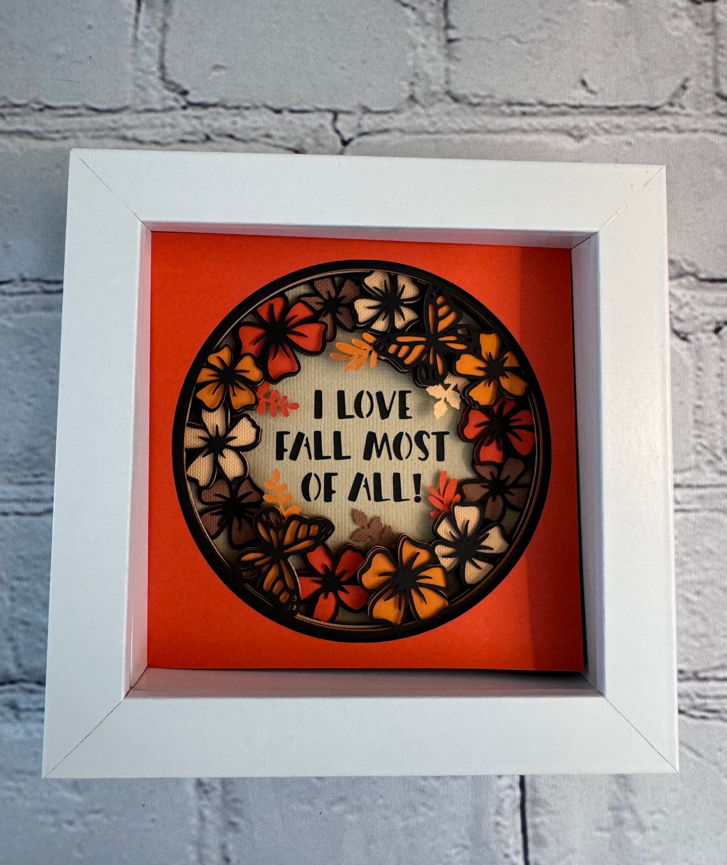 I love fall most of all with flowers mini 3D paper art in a shadowbox