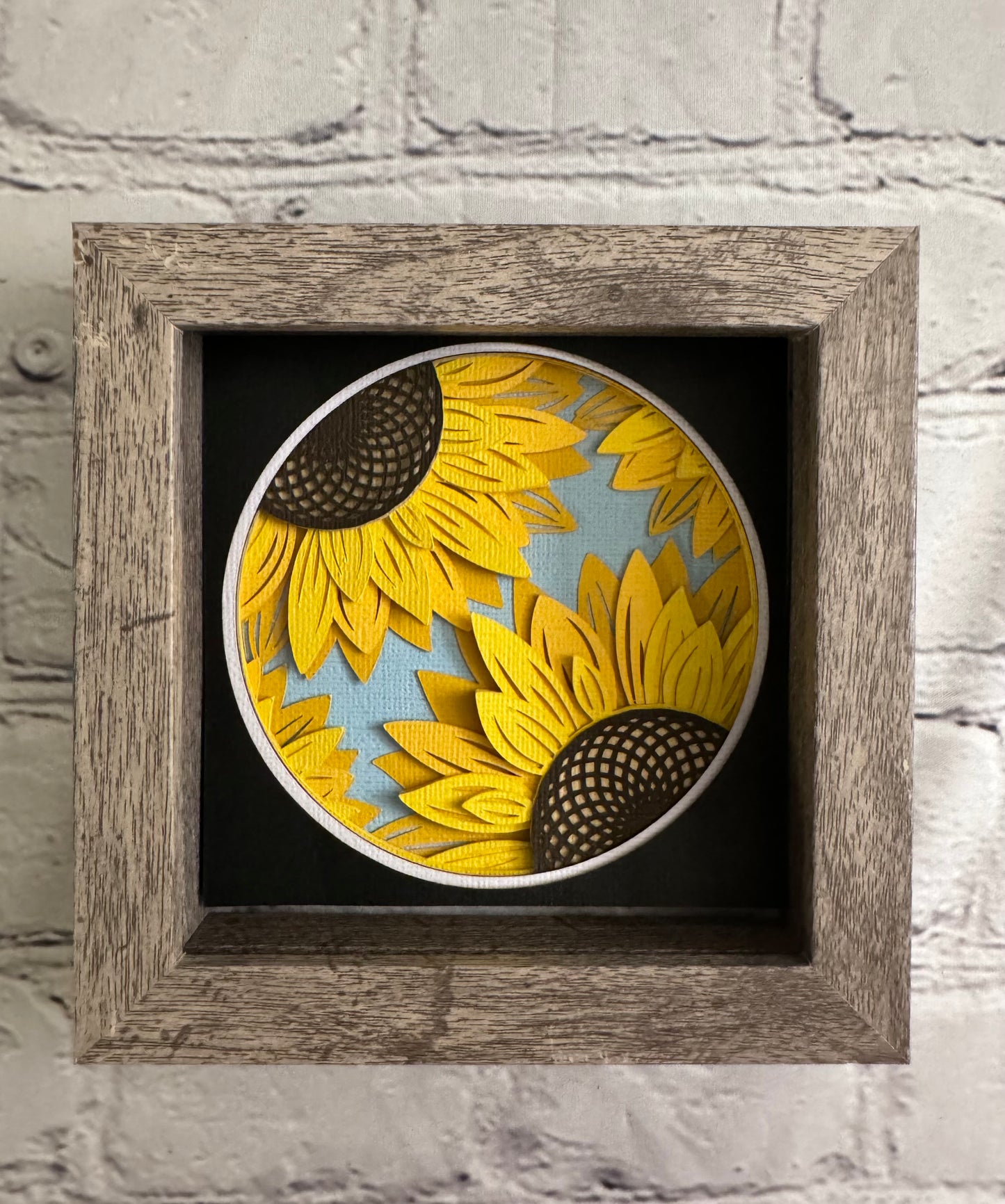 Sunflowers mini 3D paper art in a shadowbox