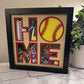 Home- Softball 3D paper art in a shadowbox