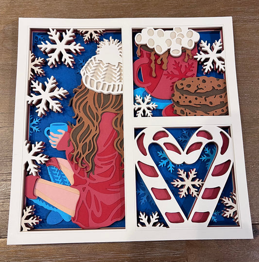 Winter treats 3D paper art in a shadowbox