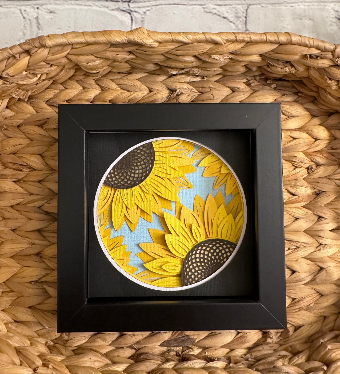 Sunflowers mini 3D paper art in a shadowbox