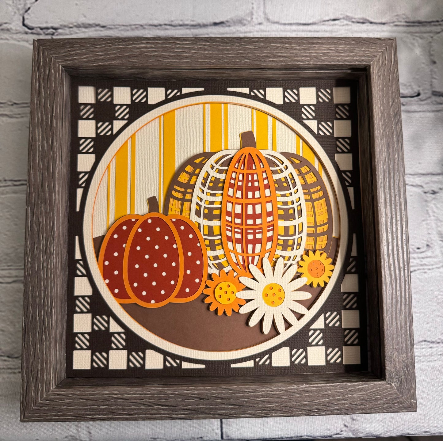 Plaid fabric pumpkins 3D paper art shadowbox