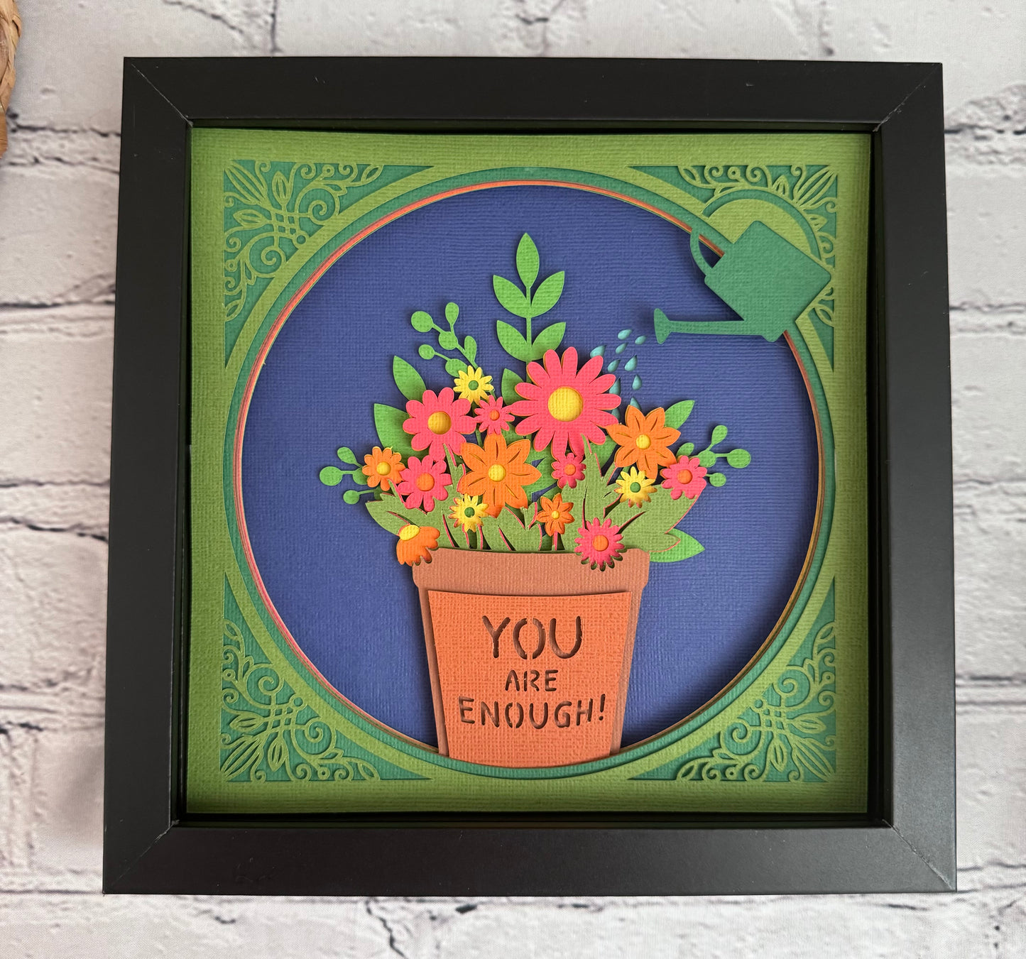 You are enough flowers 3D paper art in a shadowbox