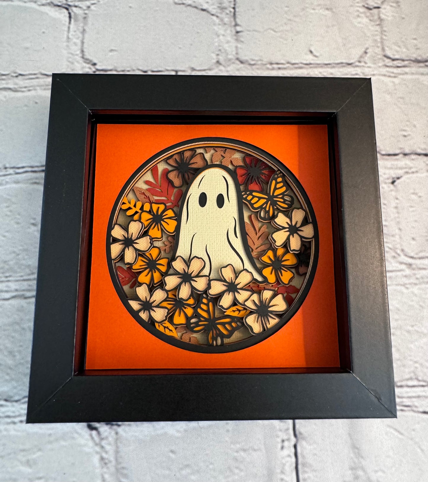 Ghost with flowers mini 3D paper art in a shadowbox