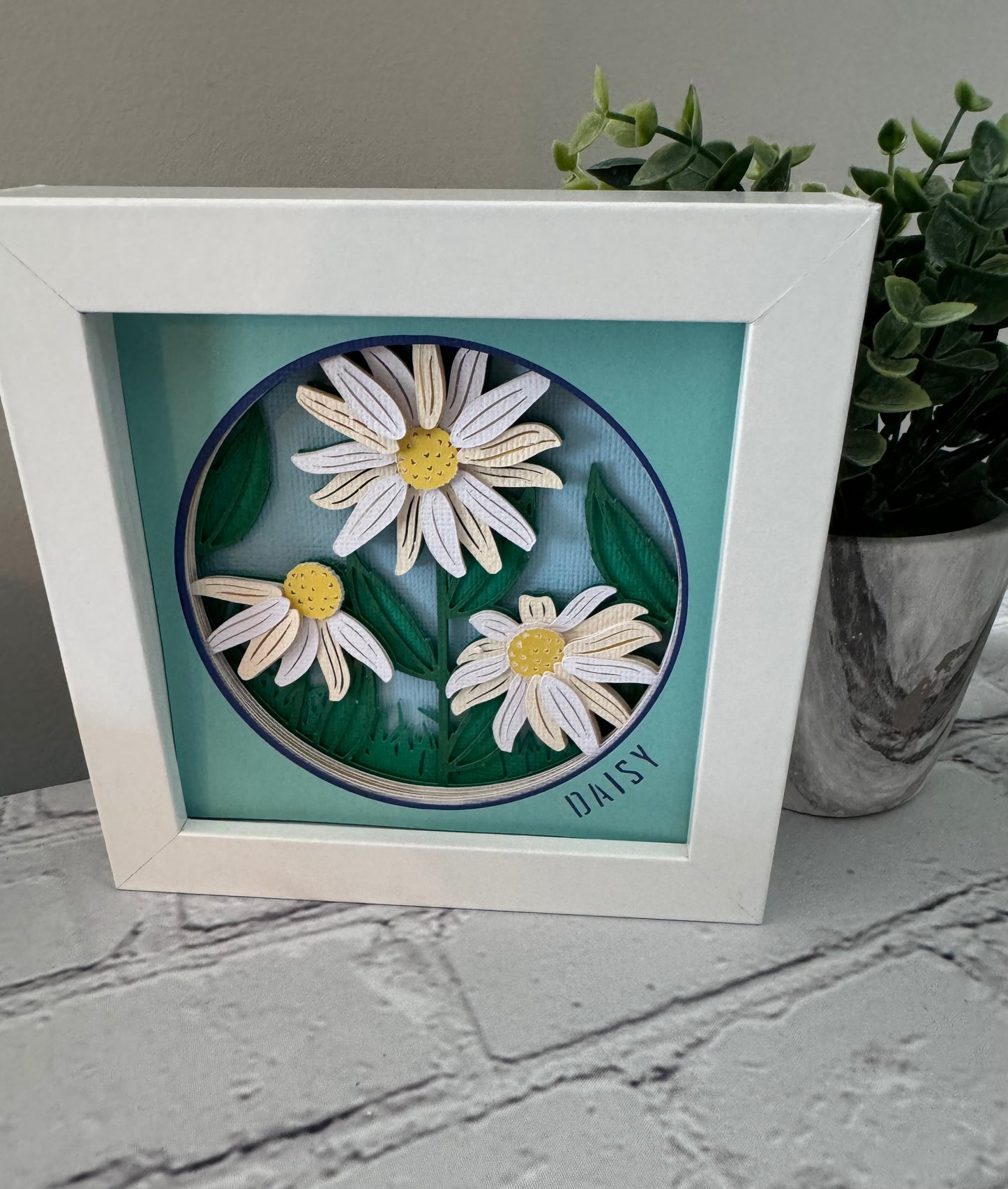 Daisy mini 3D paper art in a shadowbox