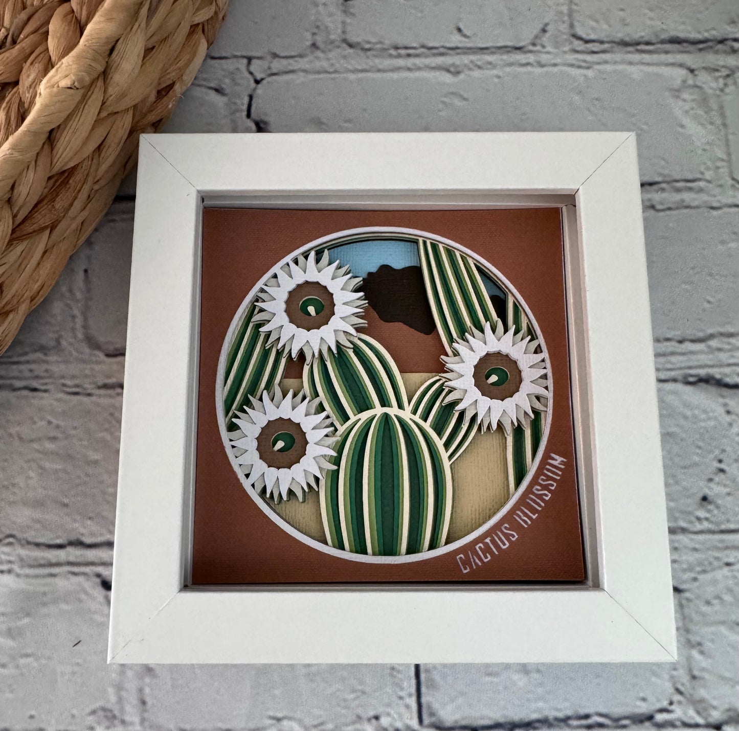 Cactus blossom mini 3D paper art in a shadowbox