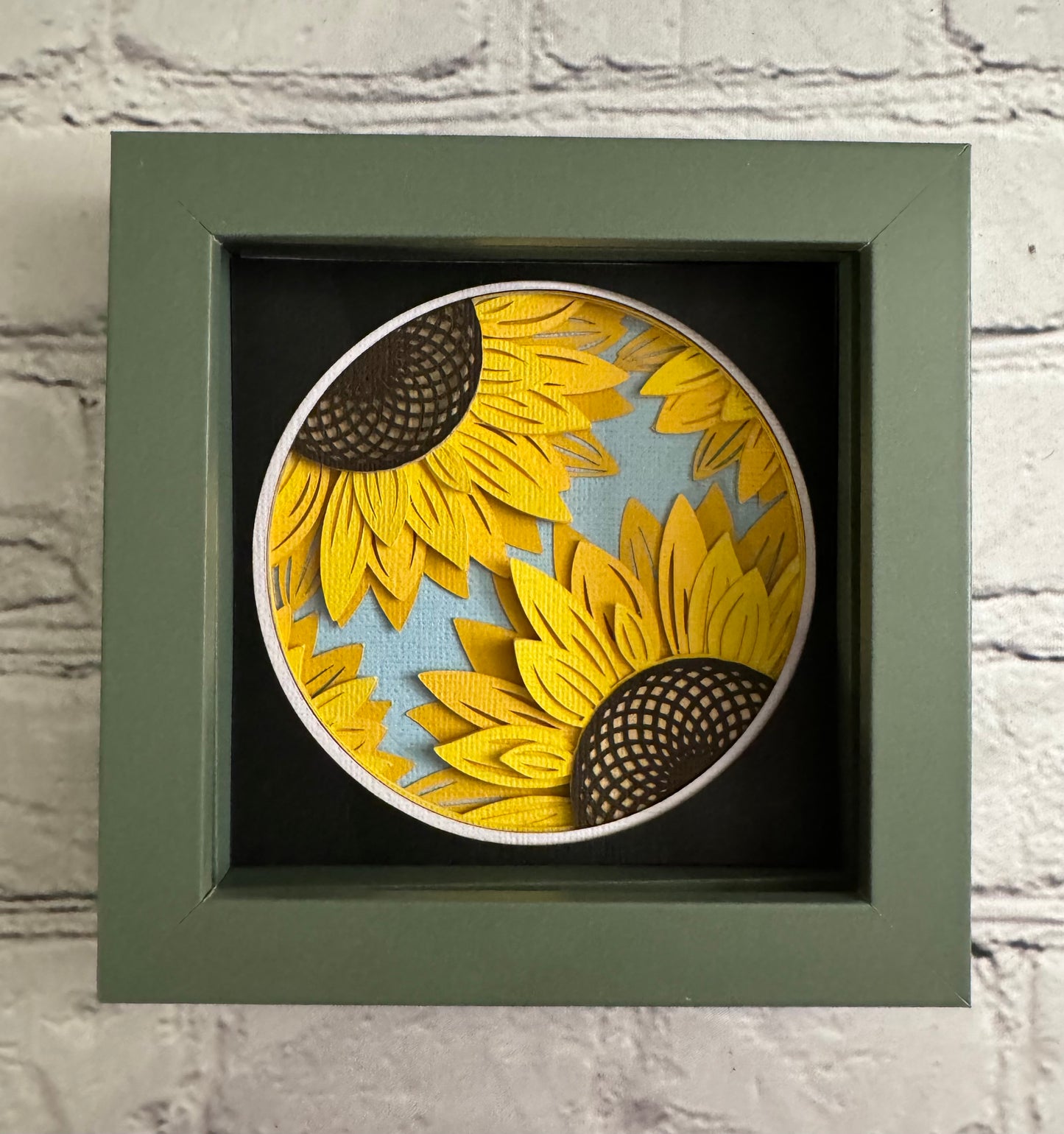 Sunflowers mini 3D paper art in a shadowbox