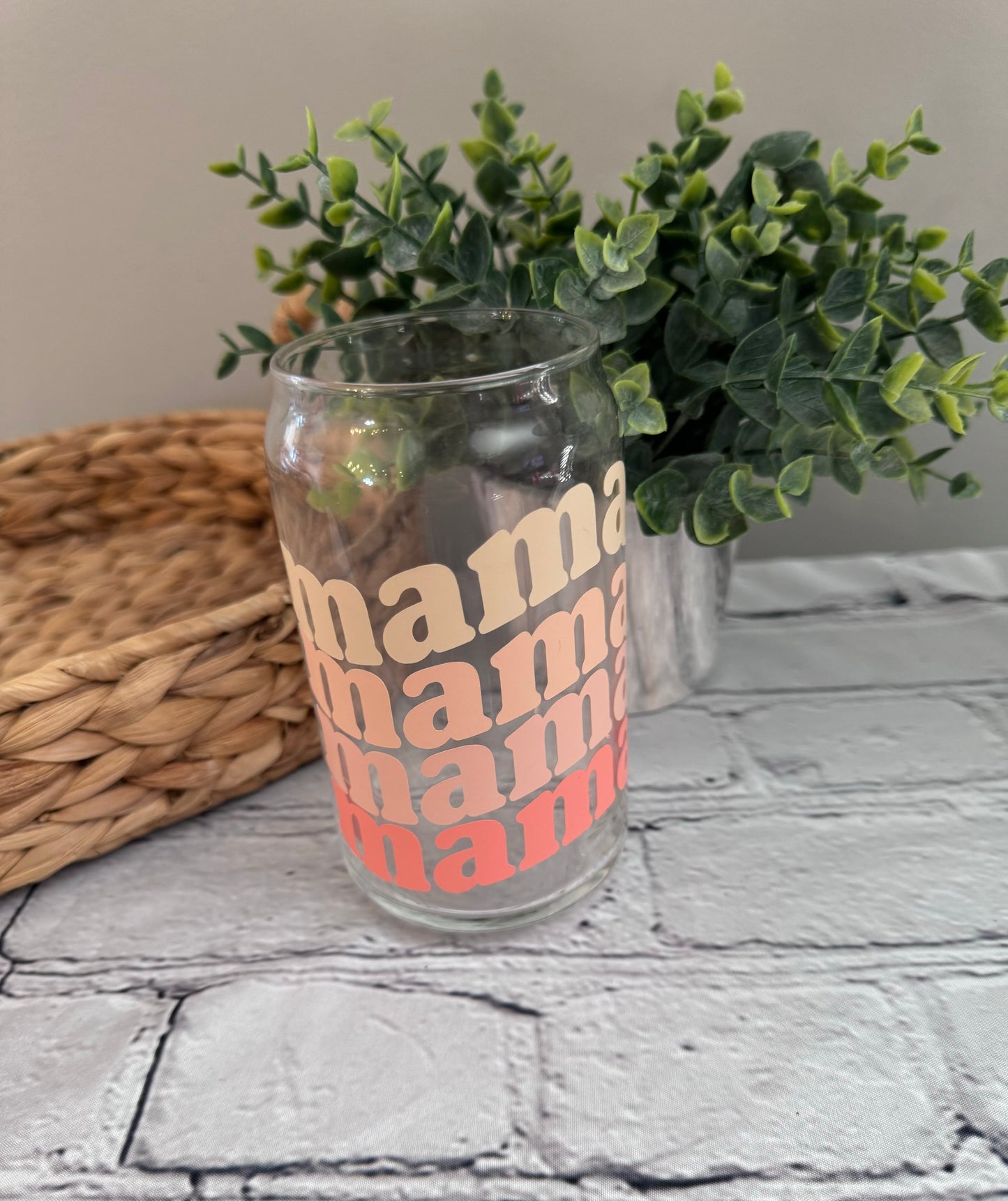 Boho ombre wavy mama beer can glass