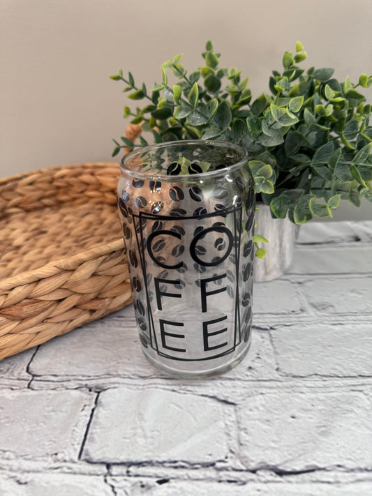 Coffee with coffee beans beer can glass