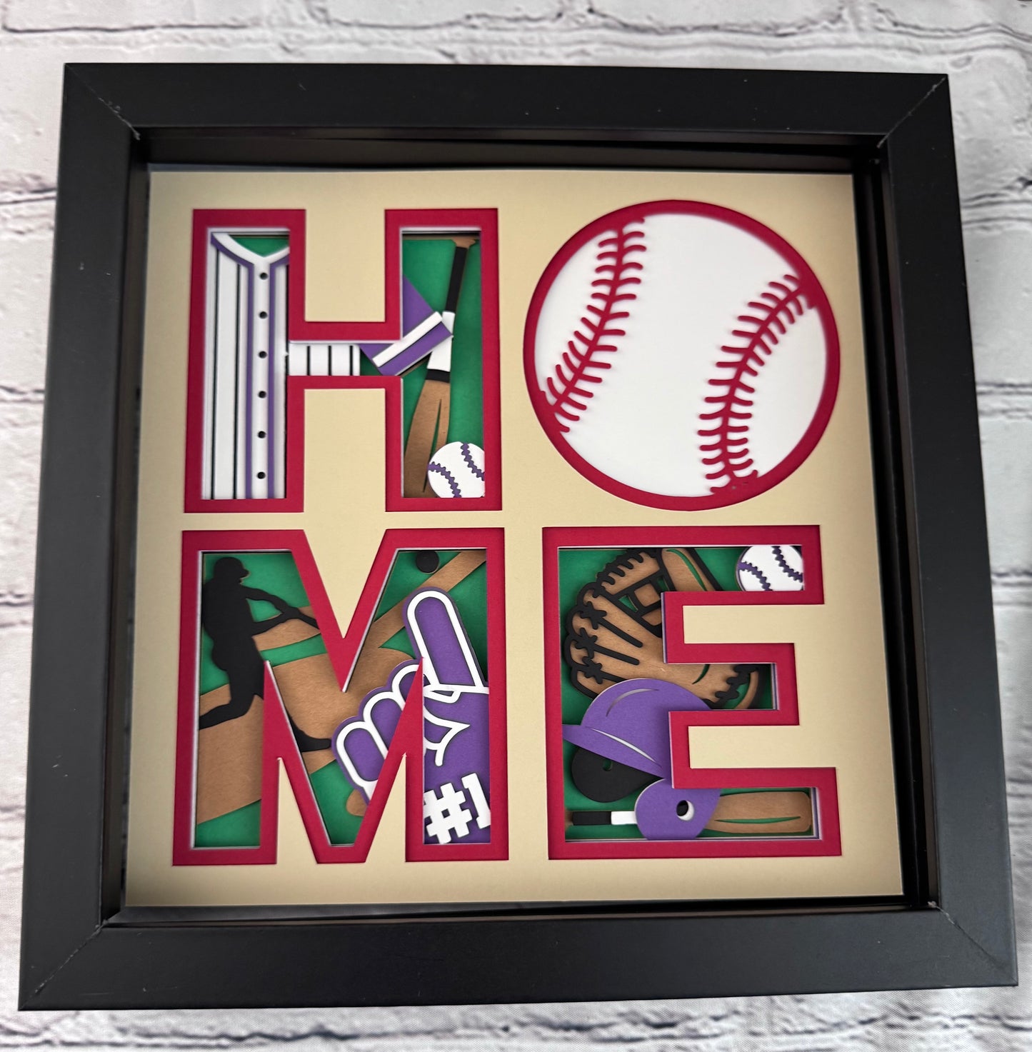 Home- Baseball 3D paper art in a shadowbox