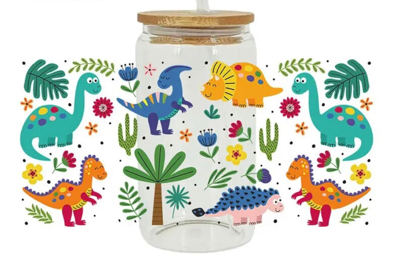 Colorful bright dinosaurs 12oz kids water bottle