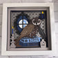 Owl with potions and brew books 3D paper art in a shadowbox