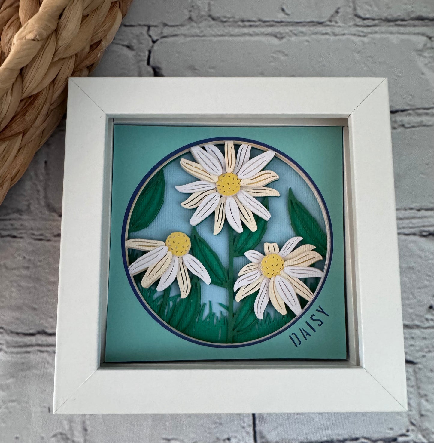 Daisy mini 3D paper art in a shadowbox