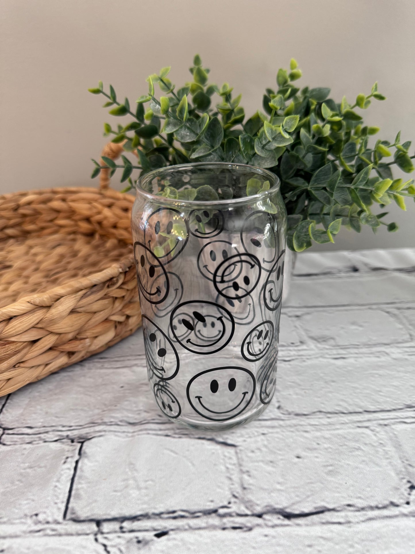 Smiley face beer can glass