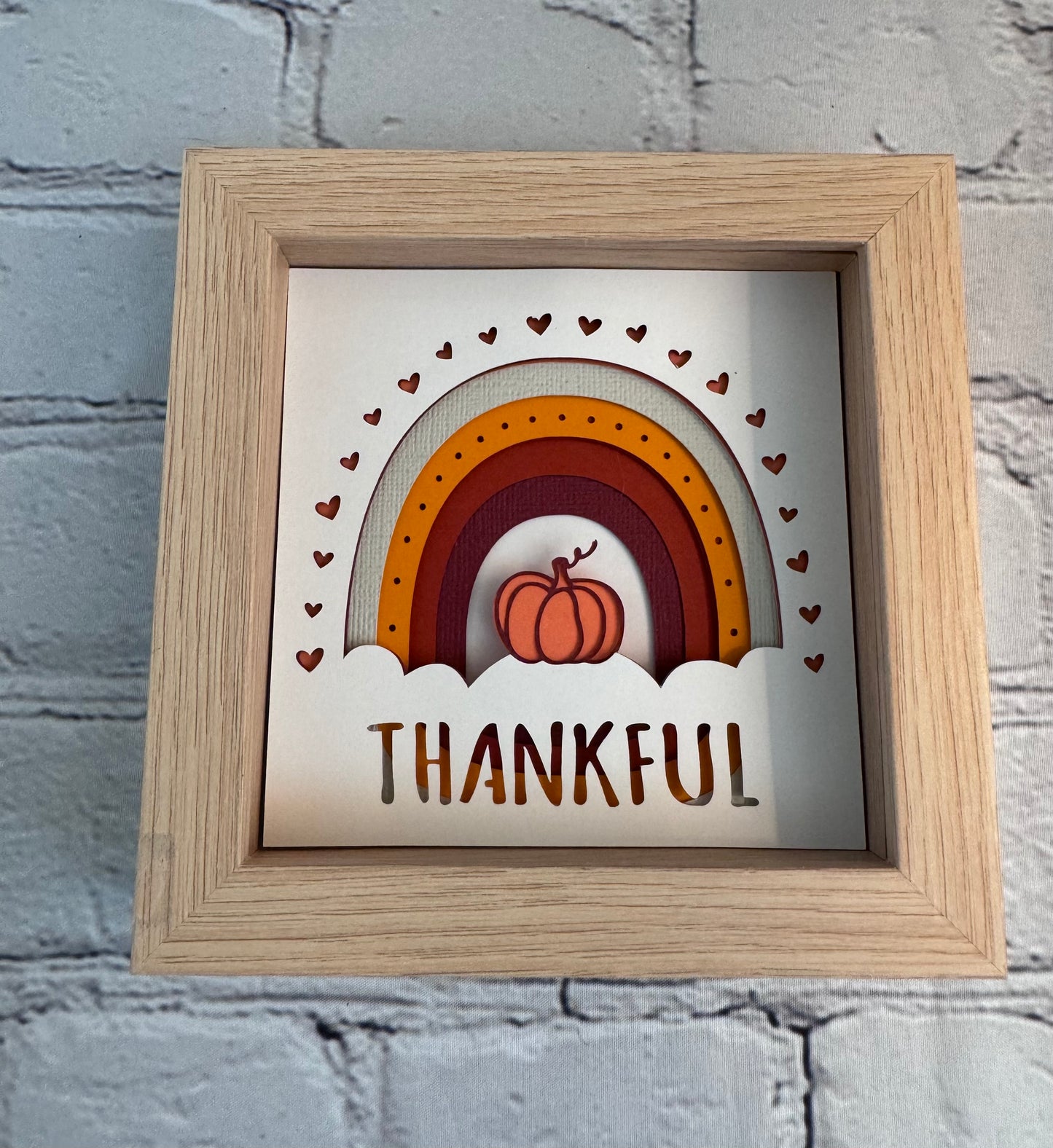 Thankful rainbow with pumpkin mini 3D paper art in a shadowbox