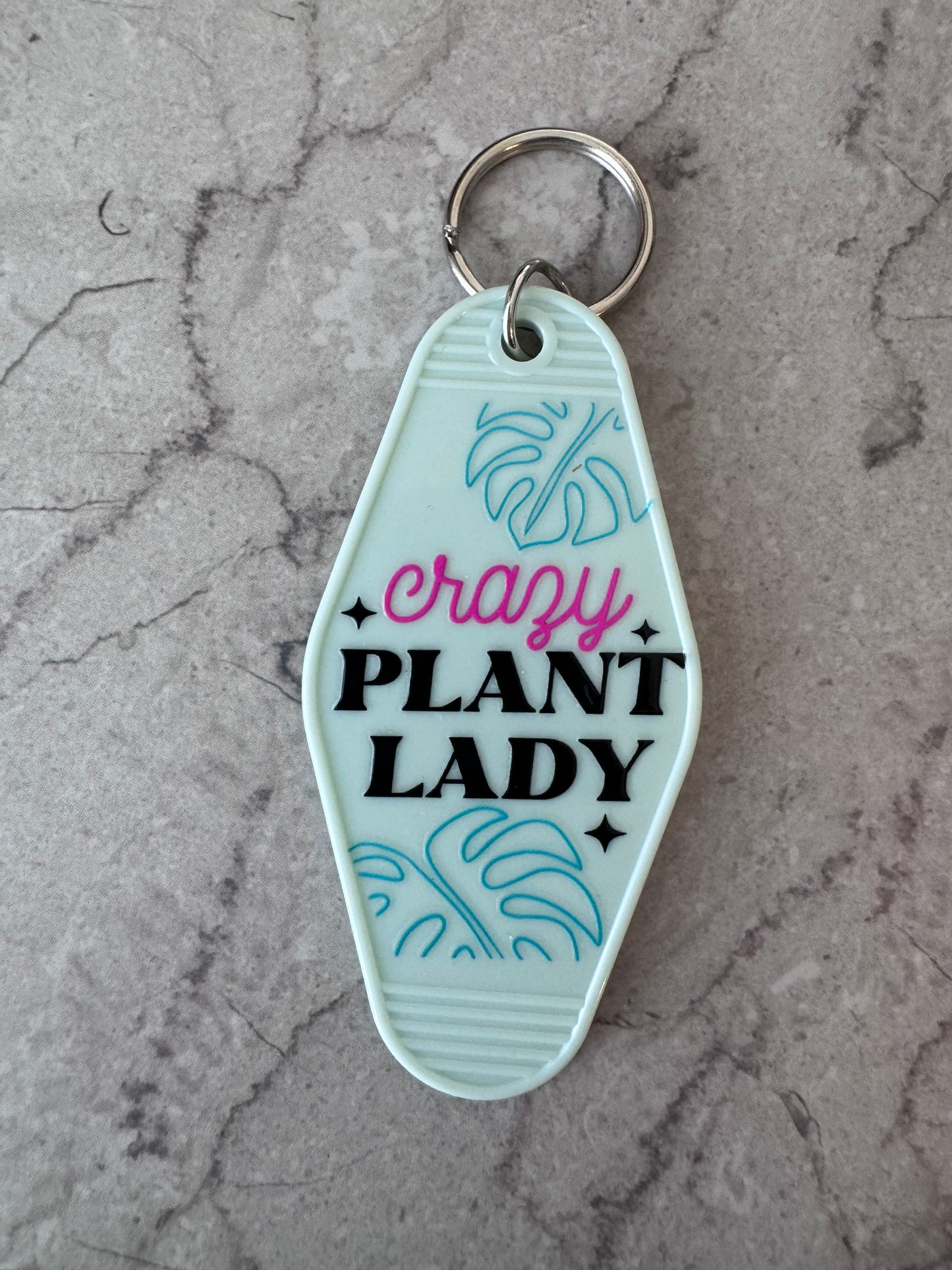 Crazy plant lady retro motel keychain