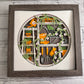 Gardening scene round version 3D paper art in a shadowbox