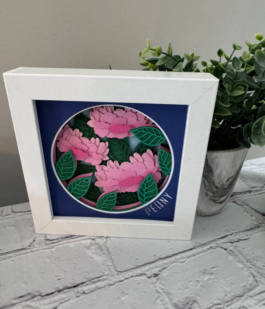 Peony mini 3D paper art in a shadowbox