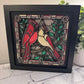 Stained glass cardinals 3D paper art in a shadowbox