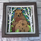 Brown bear family design 3D paper art in a shadowbox