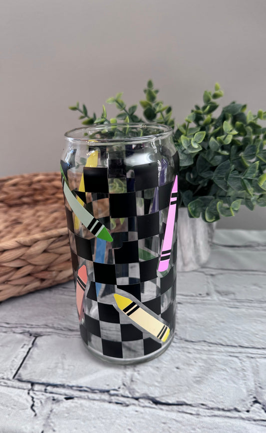 Retro crayons beer can glass