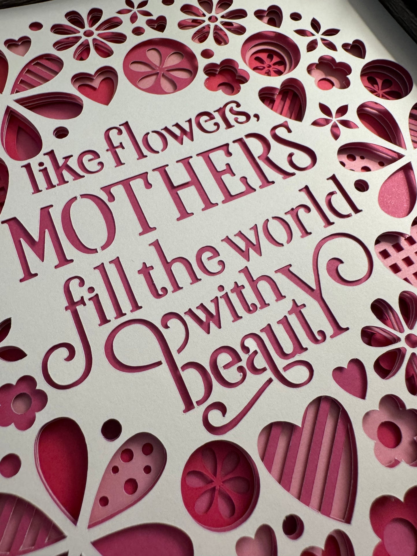 Like flowers, mothers fill the world with beauty 3D paper art in a shadowbox