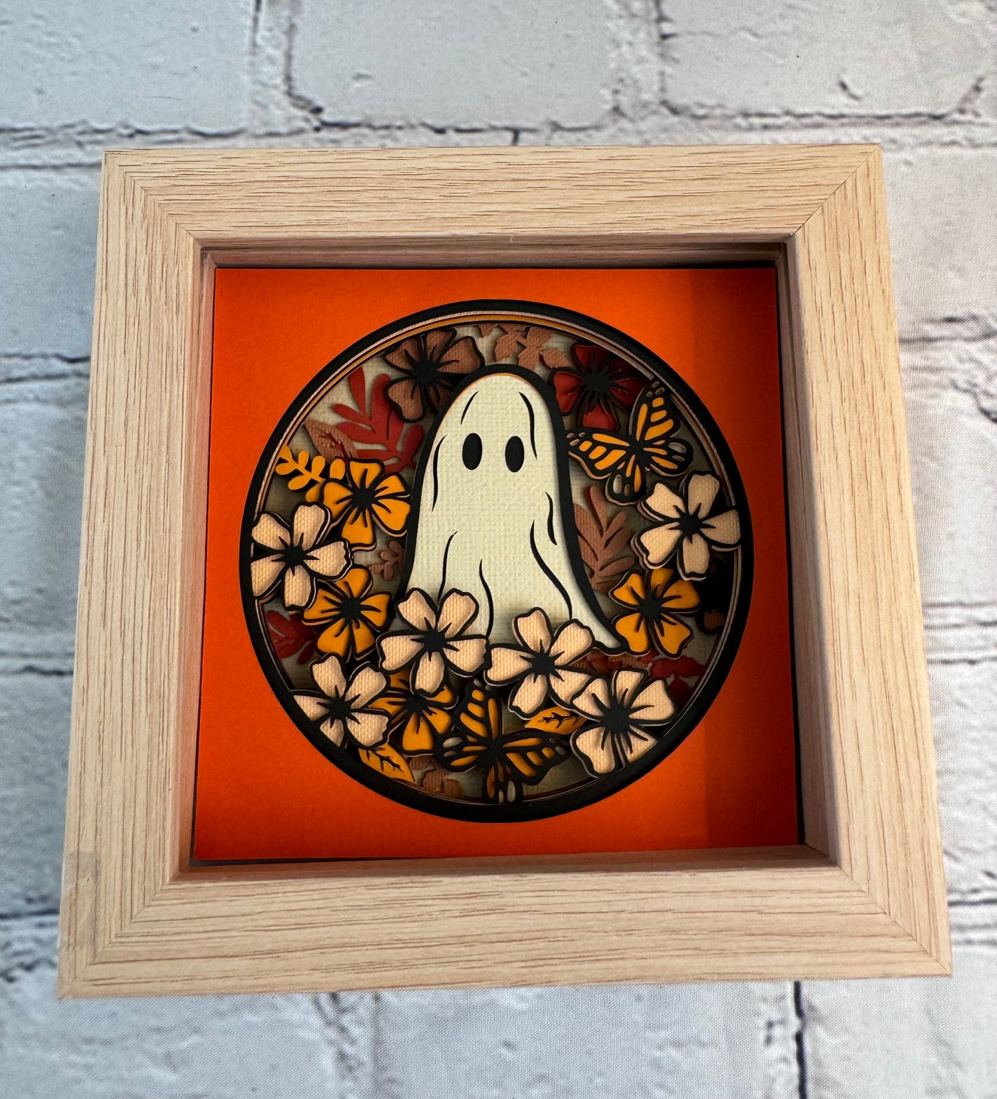 Ghost with flowers mini 3D paper art in a shadowbox