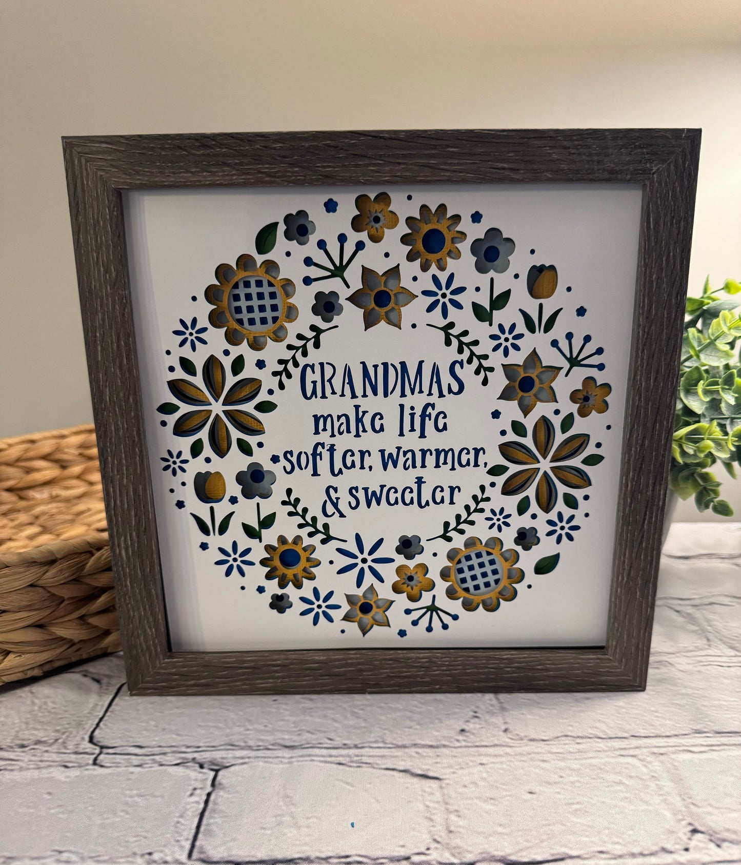 Grandmas make life softer, warmer & sweeter 3D paper art in a shadowbox